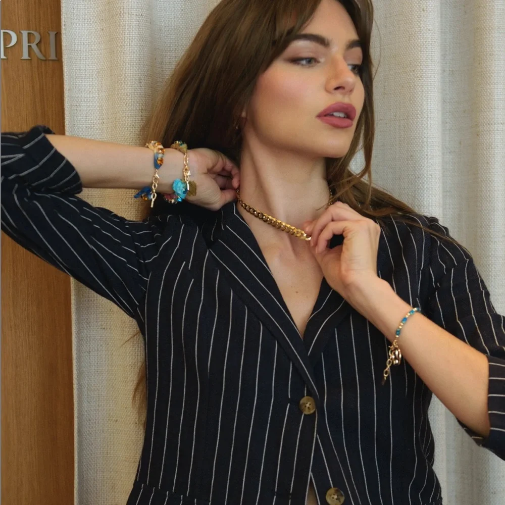 DANNIJO Augustine 10k Goldplated & Turquoise Peace Beaded Bracelet NWT - Picture 3 of 16